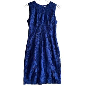 Milly Dress Knee Length Cocktail Dress Royal Blue Floral Lace Overlay Size 4
